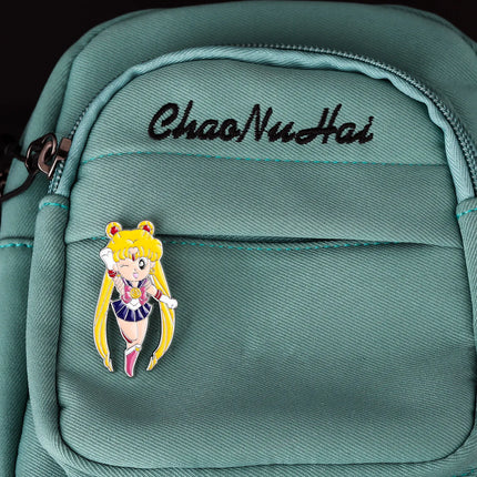 Anime Cartoon Moon Tsukino Usagi Enamel Keychain Necklace for Women Girl Magic Brooch Aino Minako Pin Cosplay Jewelry Gift