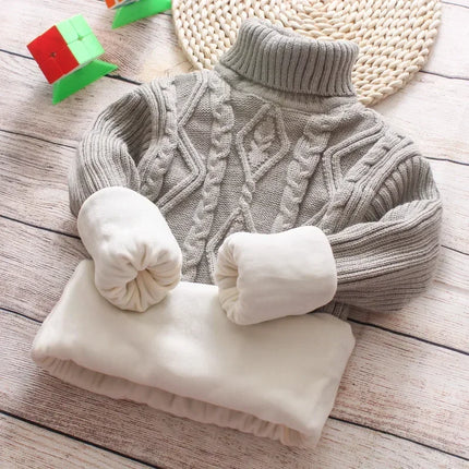 Kids' Turtleneck Sweater & Fleece Pullover Korean Winter Warm Base Layer for Boys and Girls Cozy Fashion Top