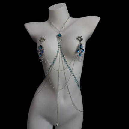 High Quality Fringe Sapphire Nipple Clamps Body Chain Breast Restraint  BDSM Waist Chain Couples' Flirting  Adult Sex Toys 18+