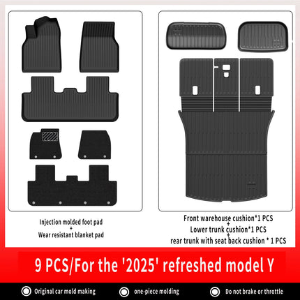 For New Tesla Model Y Launch 2025+ Juniper 2025+ TPE Floor Mats & Cargo Liner, All Weather Trunk Mats Floor Liner Backrest Mats
