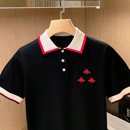 Summer Men Knitted Polo Shirts Short Sleeve Bees Embroidered Turn-down Collar T-shirts Tops Men Luxury High Standard Clothing