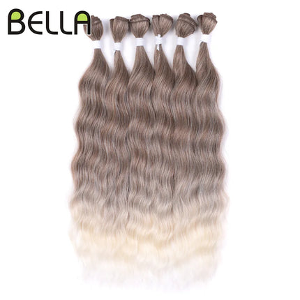 FASHION IDOL Water Wave Hair Bundles Synthetic Hair Extensions Ombre Blonde Brown Cosplay Weave Hair Bundles 20 inch 6Pcs Hair