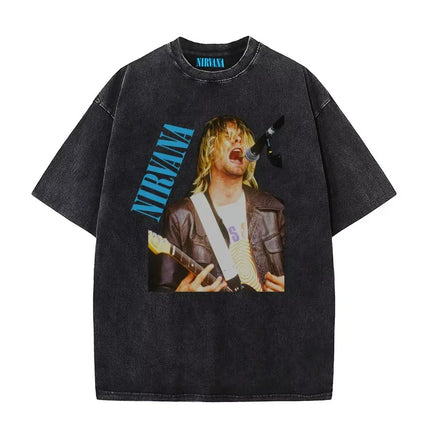 Nirvana rock band men's Retro cotton Washed Tee In Utero album man Women's oversized Y2K distressed T-shirt Casual Loose streetwear
