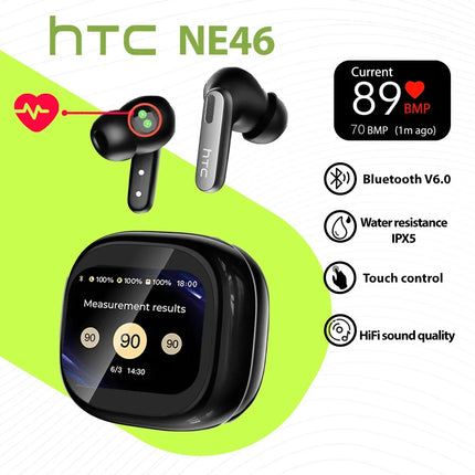 HTC NE46 Heart Rate Monitoring Wireless Headphones AI Translator  Bluetooth Earbuds 10hrs Long Battery Life Bluetooth Earphones