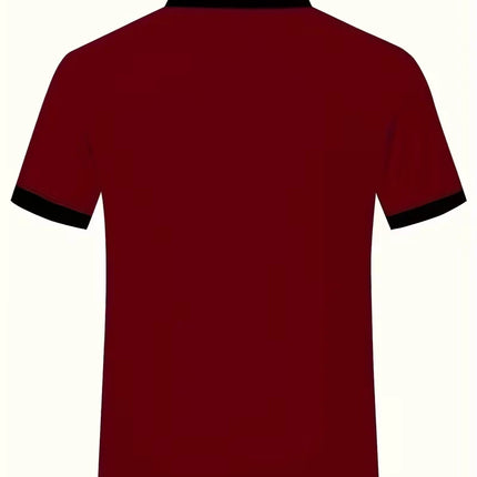 100% Polyester Men Summer Short Sleeve Lapel Polo Shirt New Fashion Stripe Tops Polo Shirt