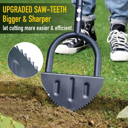 Metal Half-Moon Shovel - A Heavy-Duty Manual Lawn Trimming Tool with an Ergonomic Handle, Suitable for Patios and Gardens.