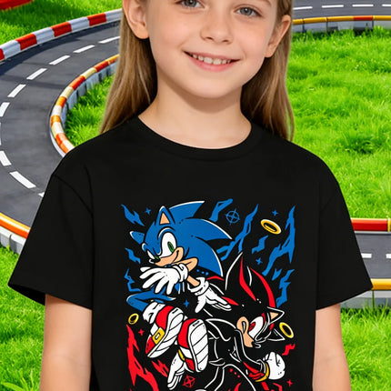 Sonic &Shadow Kids Graphic T-Shirt,Game Character Short Sleeve Cotton Tee for Boy Girl,Soft Breathable Top,Birthday/Holiday Gift