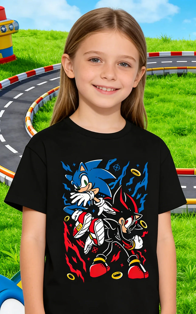 Sonic &Shadow Kids Graphic T-Shirt,Game Character Short Sleeve Cotton Tee for Boy Girl,Soft Breathable Top,Birthday/Holiday Gift
