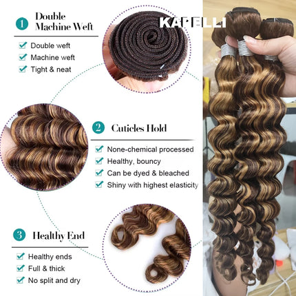 P427 Loose Deep Wave Bundles Human Hair Highlight Honey Brown 100% Brazilian Human Hair Weave Bundles 1 3 4 Remy Hair Extensions