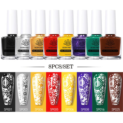 BORN PRETTY 4/6/8pcs Black White Nail Stamping Polish Varnish Set Kits Gold Silver for Nail Art Plates Stamp Oil Stamping Series