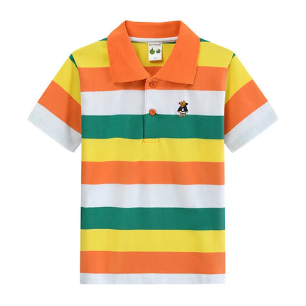 Summer Kids Polo Shirts Children's Short Sleeve Boys Top Polo Shirt Color Striped Teens Cotton Girls School Shirts 2-14Years