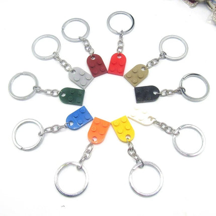 New Brick Keychain for Couples Friendship 2pcs Matching Heart Colorful Keyring Set for Girlfriend Boyfriend Valentine's Day Gift