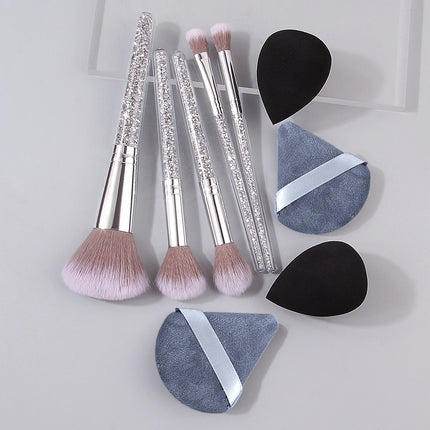 New 5pcs diamond-handled makeup brush, soft bristle blush and eyeshadow contouring brush + 4PCS makeup sponge powder puff