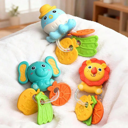 Baby Teething Rattle Toy, an Early Education Toy That Helps Develop Hand-Eye Coordination, Featuring Cute Cartoon Designs Like L