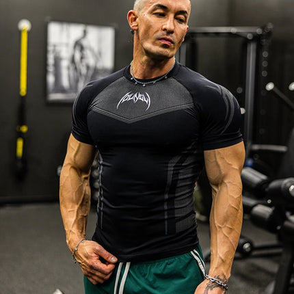 Summer fitness exercise slim fit breathable short sleeved men's suitable fitness running training cycling T-shirt