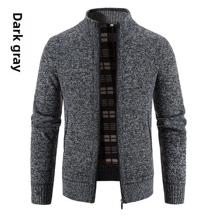 Men's Thickened Woolen Cardigan Coat Zipper Collar Knitted Sweater Autumn Winter New Style Fashion Urban Youth Casual Knitwear