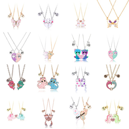 2Pcs Cute Cartoon Animal Magnetic Necklace Exquisite Kawaii Pendant Best Friends Couple Jewelry Accessories Party Birthday Gift