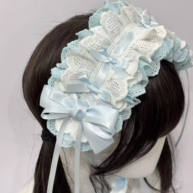 Pure Cotton Aace Love Embroidery Butterfly Tie Headband Lolita Hair Accessories Doll Woman Gilr