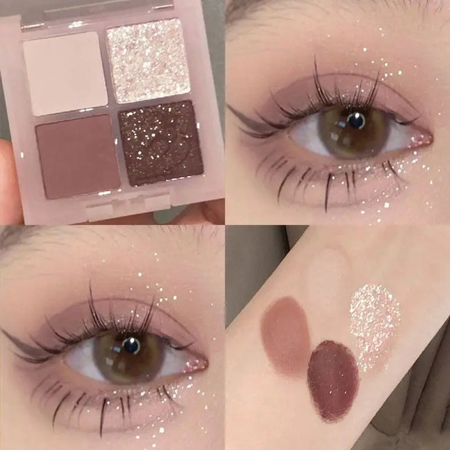 4-Color Glitter Blue Eyeshadow Palette Matte Pearl Shimmer Acrylic Smoky Grey Eye Shadow Palette Long Lasting Makeup Cosmetic