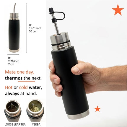 NEW Self-Serving Stainless Steel Mate Bottle, 2-in-1 Thermal Mate Cup with Built-in Bombilla, Yerba Mate Thermos all in one
