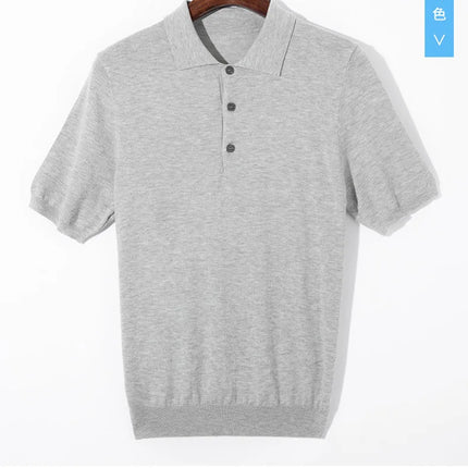 Men's short sleeved polo shirt, stylish top, knitted T-shirt, 2024 summer wool blend casual business pullover