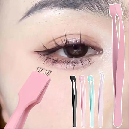 2Pcs Eyelash Tweezer Set Lash Pick Up Clip Pointed Flat Clip Lash Grafting Item Lower Eyelashes Applicator Portable Makeup Clamp