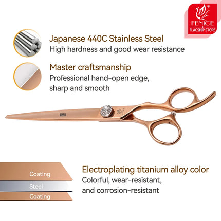 Fenice JP440C Pet Grooming Equipment Scissors Set 7/7.5/8 Inch Straight Curved Thinner Chunker Shears for Canine hairdresser