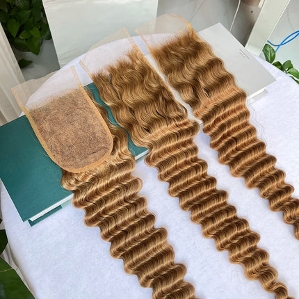 #27 Color Deep Wave 4x6 Inch Transparent Lace Closure 100% Human Hair Melt Skin Bleached Knots Invisible Lace Raw Hair For Women