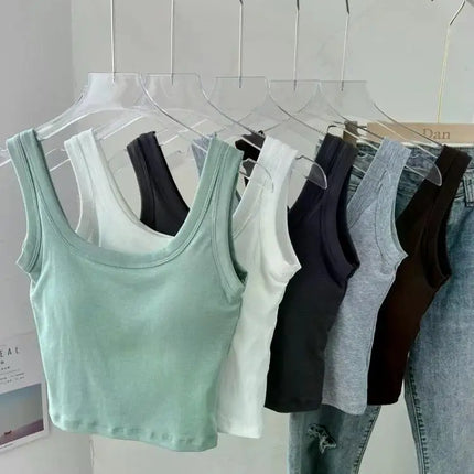 Women's Vest One-Piece No Steel Ring Cotton Chest Pad Wide Shoulder Sports Yoga Vest Underwear Black White Bra Tank Top Women