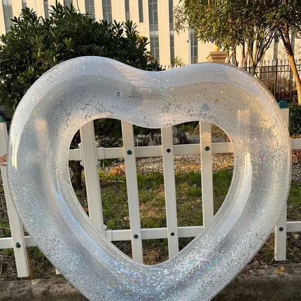 Large Heart Inflatable Toys Swimming Ring with Sequin Summer Pool Beach Party Photograph Inflatable Water Toys Circle