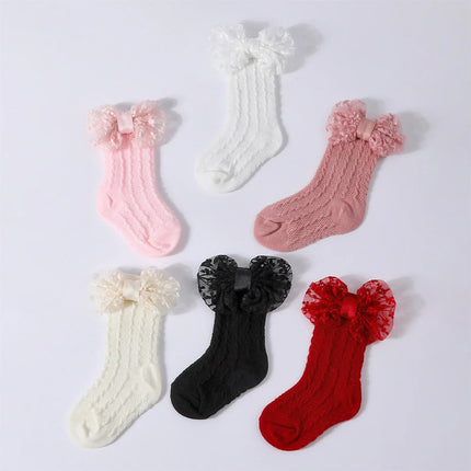 3-12M Newborn Baby Girls Socks Headband Set Cute Breathable Knit Bow Princess Dress Socks for Party, Wedding, Photography