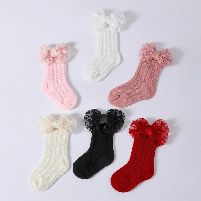 3-12M Newborn Baby Girls Socks Headband Set Cute Breathable Knit Bow Princess Dress Socks for Party, Wedding, Photography