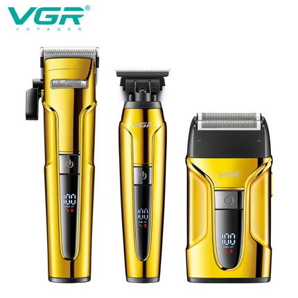 VGR 3-in-1 Hair Trimming Set Professional High end Electric Push Clipper Oil Head Carving Pusher LED Reciprocating Shaver V-694
