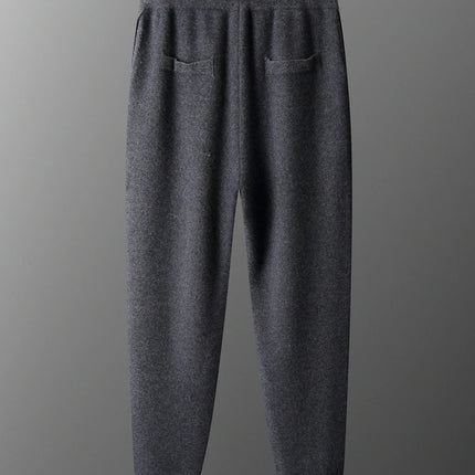 Autumn and Winter Thickened High Waisted 100% Merino Wool Men's Pants Small Leg Pants Casual Business Knitted Sweatpants Warm