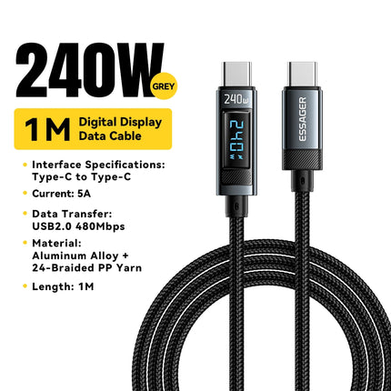 ESSAGER 240W USB C To Type C Cable PD3.1 6A Super Fast Charging Cable Type C For iPhone16 15 Xiaomi Samsung S23 Huawei Macbook