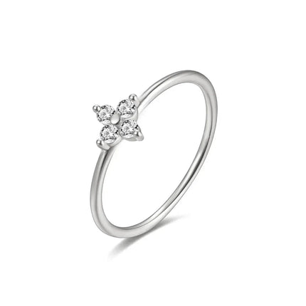 925 Thai Silver Inlaid Four Leaves Clover Zirconia Flower Ring for Women Simple Elegant Good Luck Anniversaries Jewelry Gift