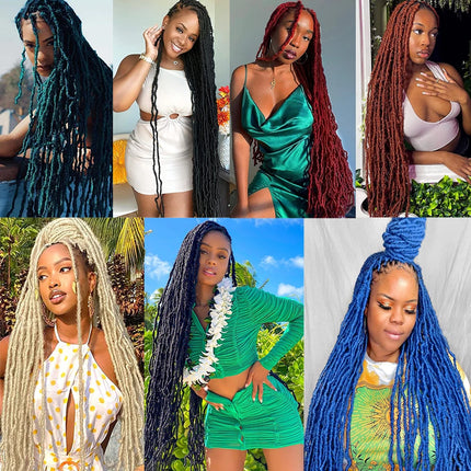 Long Goddess Faux Locks Crochet Braids Brown Blue 1B 30 350 Soft Locs Braiding Hair Synthetic Faux Locs Crochet Hair Extensions