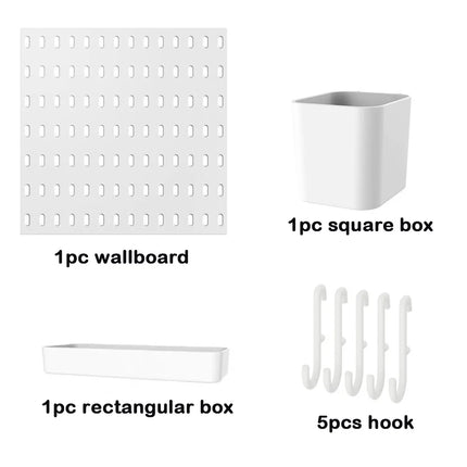 Wall-Mounted Storage Board with Hooks DIY Pegboard Space-Saving Storage Organizer Board for Kitchen Bedroom Bathroom Study Room