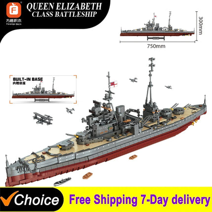 2277PCS Military World War II Warship Battle Boat Building Blocks Sets The Elizabeth Class Battleships Bricks Toy For Kids Gitfs