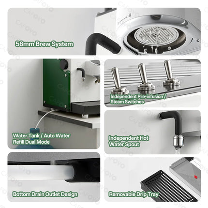 CAFOVO E137 9Bar Semi-Auto Coffee Machine Rotary Pump Dual-storage boiler Flow Meter PID PTC Temperature Control Espresso Maker