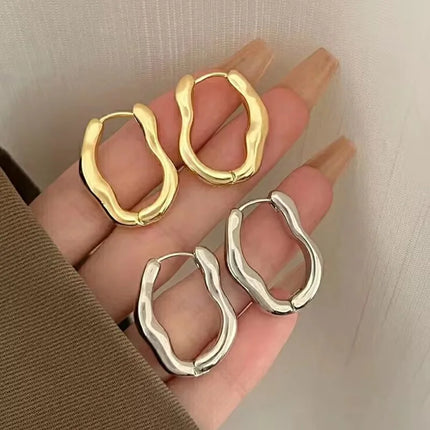 Simple Irregular Oval Hoop Earrings for Women Metal Style Bend Geometric Personality Ear Buckle Accessories Punk Fashion Jewelry