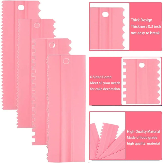 4Pcs Plastic Cake Scraper Stripes Edge Side Cake Pattern Cream Scraper Cake Decorating Comb DIY Baking Tools Baking Accessories