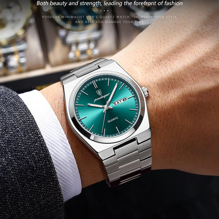POEDAGAR Exquisite Business Men's Watch Stainless Steel Waterproof Luminous Man Wristwatch Date Week Classic Men's Quartz Watches