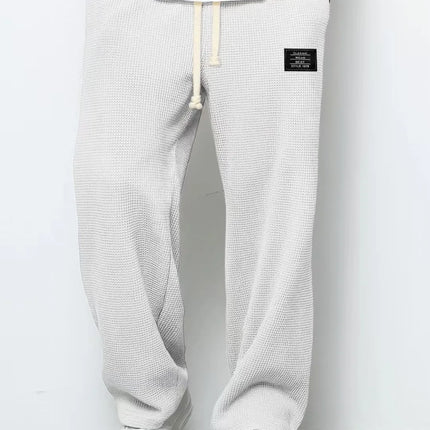 Men's spring-autumn trendy brand loose-fitting stretchy straight-leg sweatpants. Waffle fabric. Micro-bouncy sporty casual pants