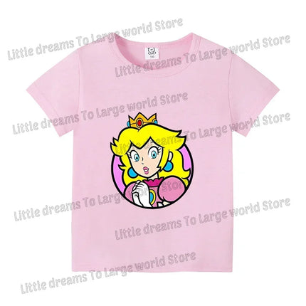 Super Marios Bros T-shirt for Kids Short Sleeve Shirt Cartoon Printed Tops Children Clothes Base Tee Boys Girls Clothing Gift