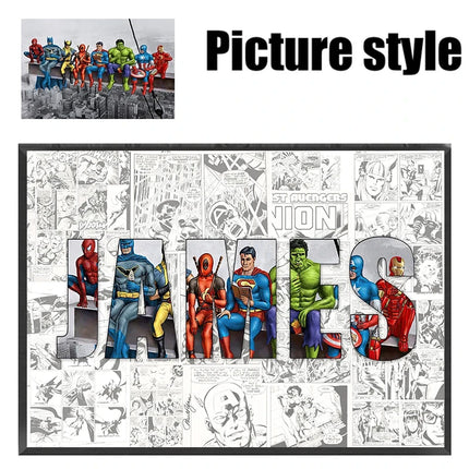 Personalised Custom NAME Word Art Print Marvel Superhero Character Posters Avenger Canvas Painting Wall Art Customize Home Decor