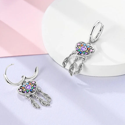 925 Sterling Silver Purple Series Feather Butterfly Dream Catcher Firefly Zircon Earrings for Women Luxury Jewelry Wedding Gift