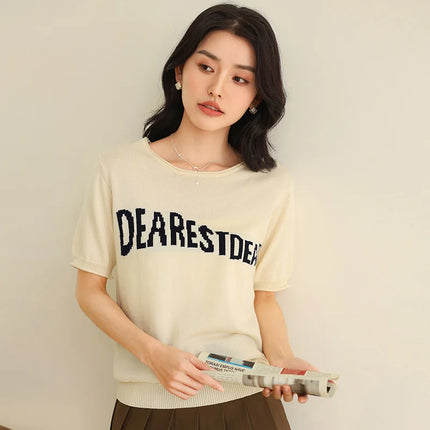 Women's Summer T-shirt 100% Pure Cotton Casual Solid O-neck Pullover Loose Fit Short Sleeve Fashion Sweater