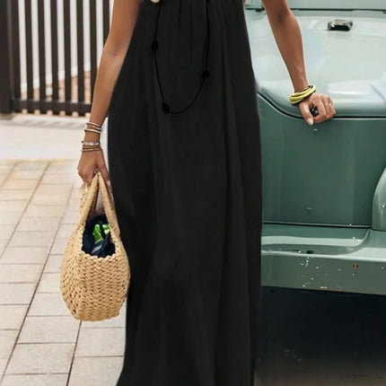 Ladies Sleeveless Strap H-Line Long Gown Loose Comfortable Polyester Casual Nightwear Home Clothing