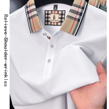 High-end silky cotton breathable short-sleeve polo shirt men's summer new trend plaid lapel designer brand casual golf T-shirt